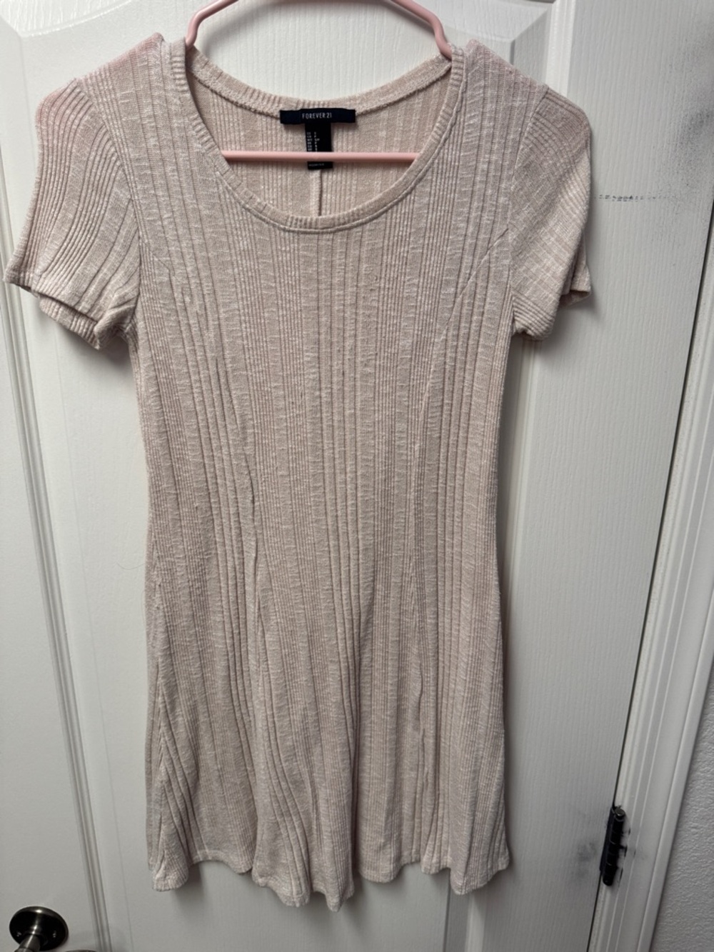 Forever 21 Blush Ribbed Scoop Neck Short Sleeve Dress